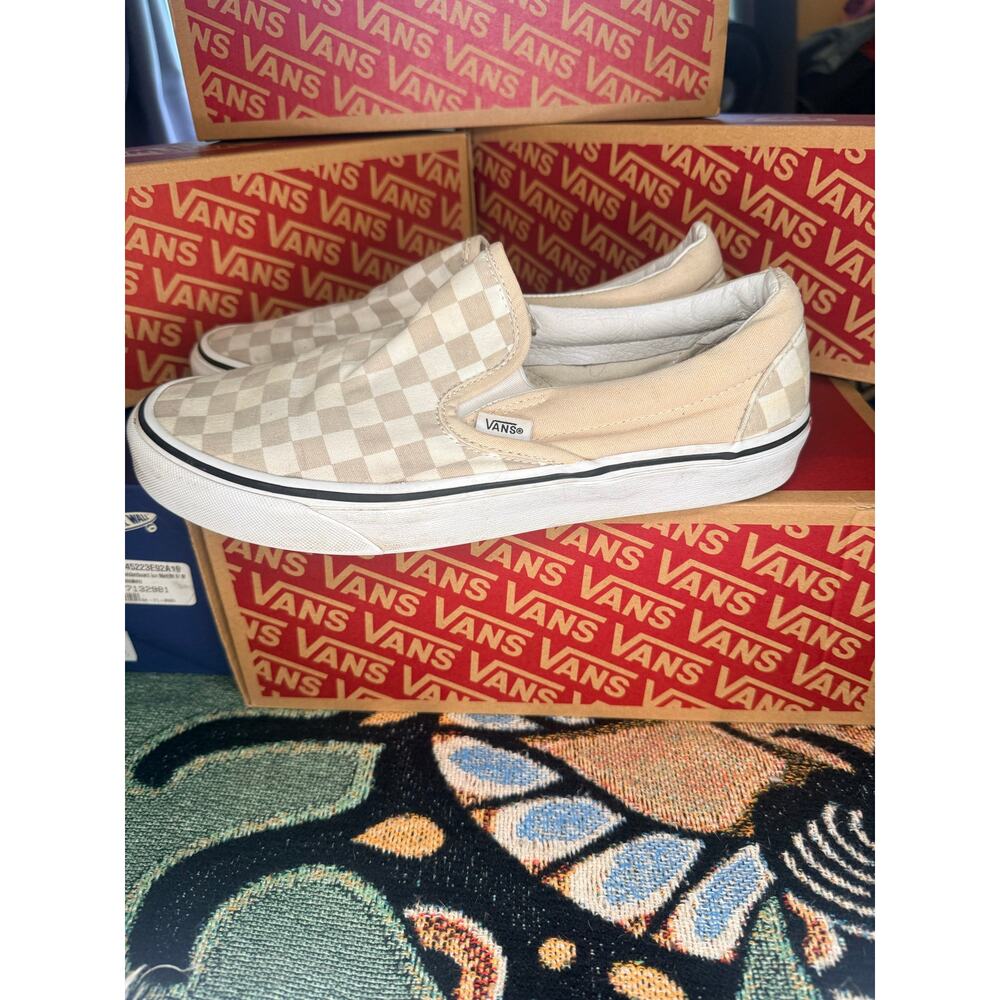 Vans Beige Slip On Checkerboard Men 8.5/Women 10 - Picture 6 of 6
